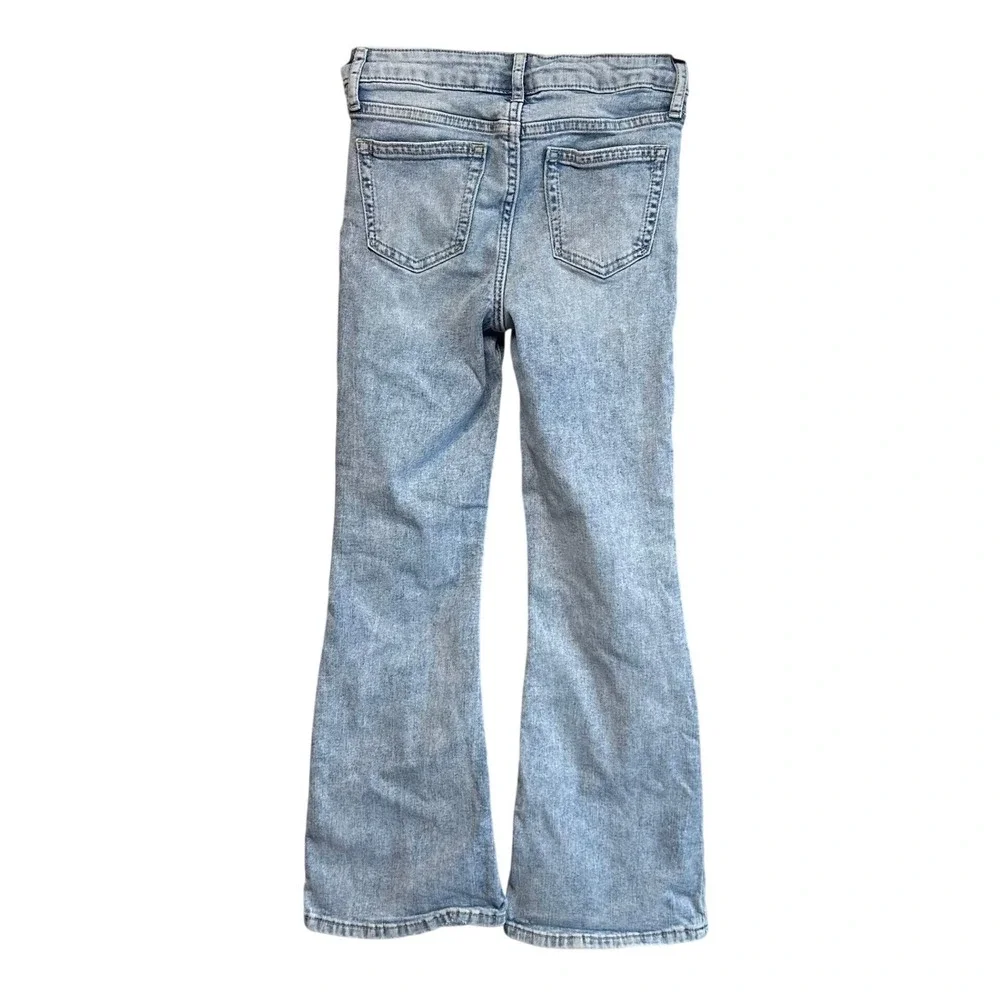 Gap Kids Girls Sz 10‎ Light Wash 70s Flare Jeans Distressed Adjustable Waist
